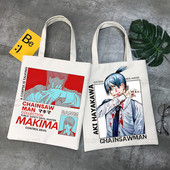 Japán anime láncfűrészes férfi összecsukható válltáska Tote Eco Makima Pochita Denji Manga bevásárlótáska Vászon hordtáska kézitáska