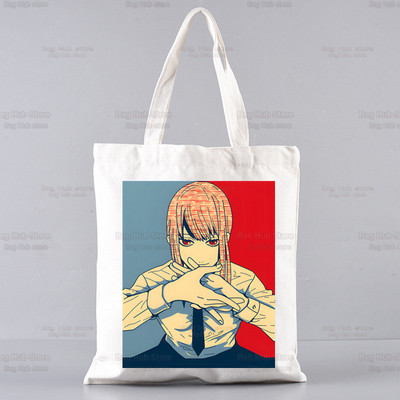 Japán anime láncfűrészes férfi összecsukható válltáska Tote Eco Makima Pochita Denji Manga bevásárlótáska Vászon hordtáska kézitáska