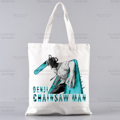 Japán anime láncfűrészes férfi összecsukható válltáska Tote Eco Makima Pochita Denji Manga bevásárlótáska Vászon hordtáska kézitáska
