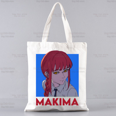 Japán anime láncfűrészes férfi összecsukható válltáska Tote Eco Makima Pochita Denji Manga bevásárlótáska Vászon hordtáska kézitáska