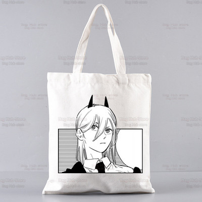Japán anime láncfűrészes férfi összecsukható válltáska Tote Eco Makima Pochita Denji Manga bevásárlótáska Vászon hordtáska kézitáska