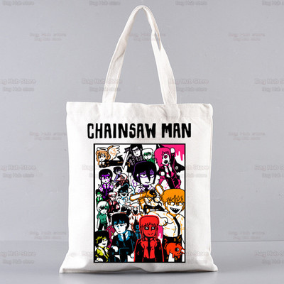 Japán anime láncfűrészes férfi összecsukható válltáska Tote Eco Makima Pochita Denji Manga bevásárlótáska Vászon hordtáska kézitáska