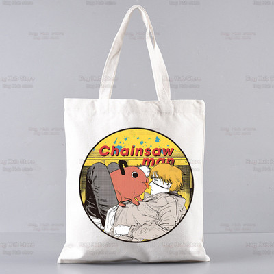 Japán anime láncfűrészes férfi összecsukható válltáska Tote Eco Makima Pochita Denji Manga bevásárlótáska Vászon hordtáska kézitáska