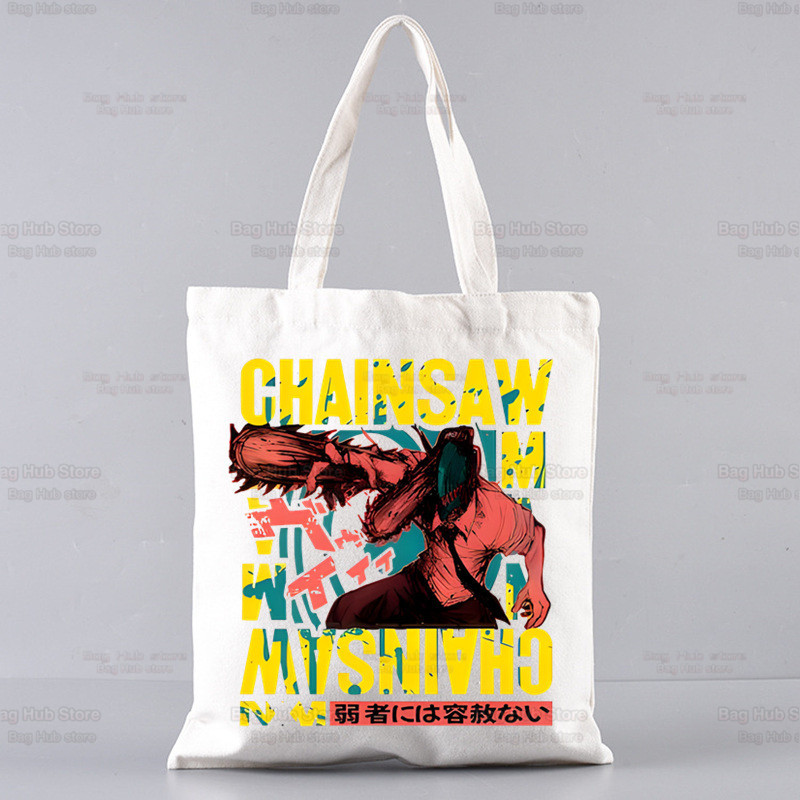 Japán anime láncfűrészes férfi összecsukható válltáska Tote Eco Makima Pochita Denji Manga bevásárlótáska Vászon hordtáska kézitáska