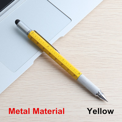 Instrument de stilou multifuncțional complet din metal, pix cu bilă, șurubelniță, riglă, nivel cu spirit, cu o scară superioară, pixuri multifuncționale pentru școală