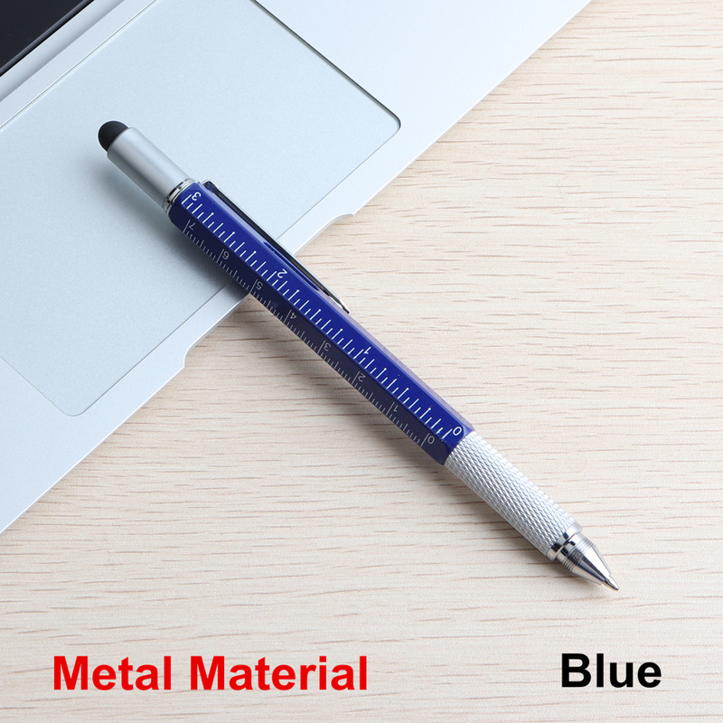 Instrument de stilou multifuncțional complet din metal, pix cu bilă, șurubelniță, riglă, nivel cu spirit, cu o scară superioară, pixuri multifuncționale pentru școală