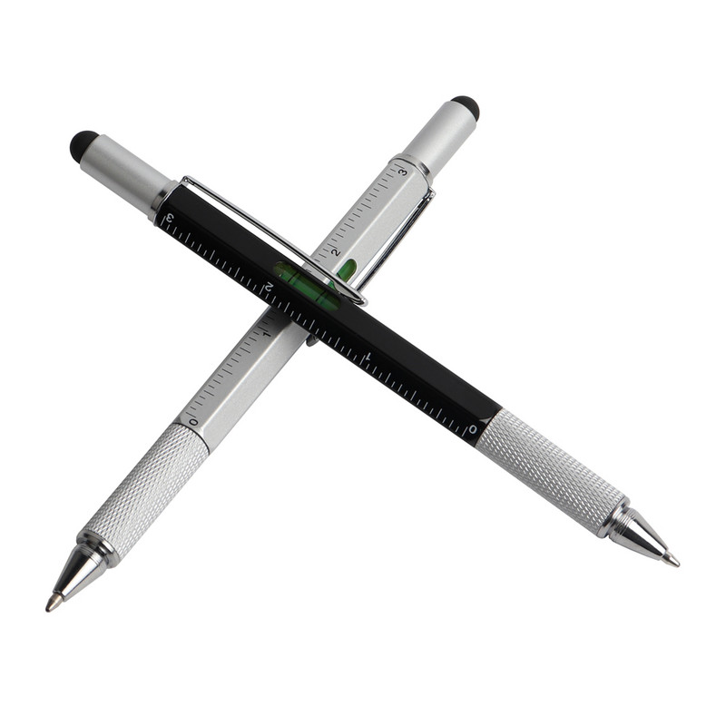 Instrument de stilou multifuncțional complet din metal, pix cu bilă, șurubelniță, riglă, nivel cu spirit, cu o scară superioară, pixuri multifuncționale pentru școală