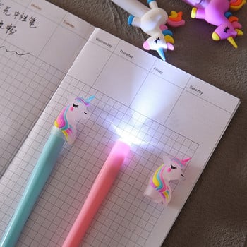 4 τεμάχια/Κουτί Kawaii Bear Pony Unicorn Luminous Pen Stationery Cute Gel Pens Σχολικά Προμήθειες 0,5mm Gel μελάνι Μαύρο Αξεσουάρ γραφείου