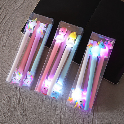 4 buc/cutie Kawaii urs ponei unicorn pix luminos Papetarie Pixuri gel dragute Rechizite scolare 0,5 mm cerneala gel neagra Accesorii de birou