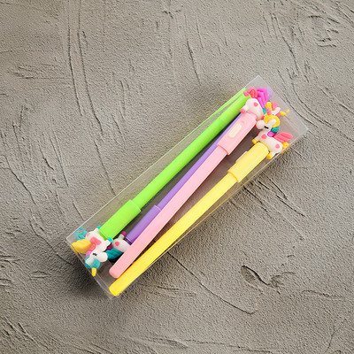 4Pcs/Box Kawaii Bear Pony Unicorn Svjetleća olovka Uredski pribor Slatke gel olovke Školski pribor 0,5 mm Gel tinta Crna uredska oprema