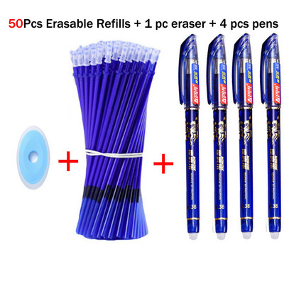 55 bucăți/set pixuri cu gel ștergebile Pixuri albastre Tije 0,5 mm rezerve de cerneală stilou cu bile cu mâner lavabil Papetarie Rechizite școlare de birou