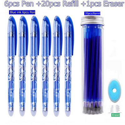 27Pcs/Set Izbrisiva gel olovka Plava tinta 0,5 mm periva drška Kawaii olovke Štapići za punjenje za školske olovke Alat za pisanje Slatki pribor