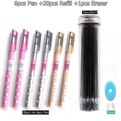 27Pcs/Set Izbrisiva gel olovka Plava tinta 0,5 mm periva drška Kawaii olovke Štapići za punjenje za školske olovke Alat za pisanje Slatki pribor