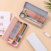 Egyszerű tolltartó Kétrétegű ceruzadoboz, festési kellékek műanyag tárolódoboz Tanulási papíráru Irodai tollrendező