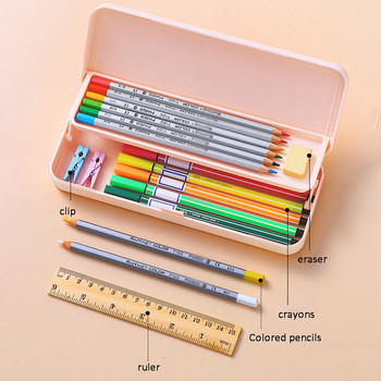 Обикновен калъф за моливи Двуслойна кутия за моливи Консумативи за рисуване Пластмасова кутия за съхранение Канцеларски материали за обучение Офис Органайзер за химикалки