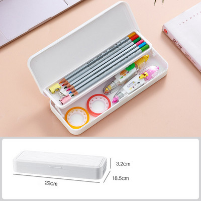 Egyszerű tolltartó Kétrétegű ceruzadoboz, festési kellékek műanyag tárolódoboz Tanulási papíráru Irodai tollrendező