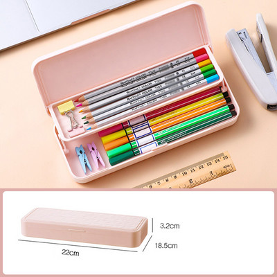 Egyszerű tolltartó Kétrétegű ceruzadoboz, festési kellékek műanyag tárolódoboz Tanulási papíráru Irodai tollrendező