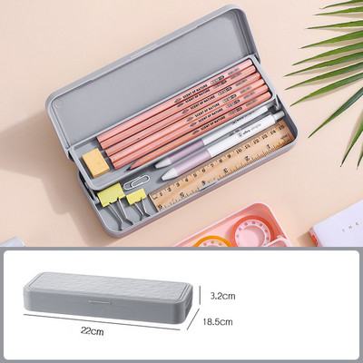 Egyszerű tolltartó Kétrétegű ceruzadoboz, festési kellékek műanyag tárolódoboz Tanulási papíráru Irodai tollrendező