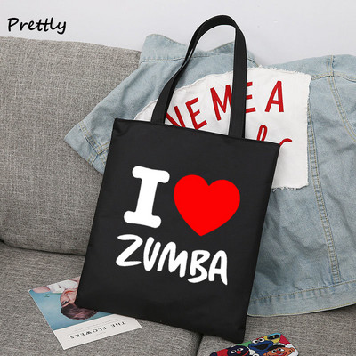 Dámska nákupná taška I Love Zumba Dance cez rameno, ležérna veľká plátená taška, kabelka Y2k s písmenom, módny balíček, taška