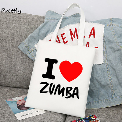 Dámska nákupná taška I Love Zumba Dance cez rameno, ležérna veľká plátená taška, kabelka Y2k s písmenom, módny balíček, taška
