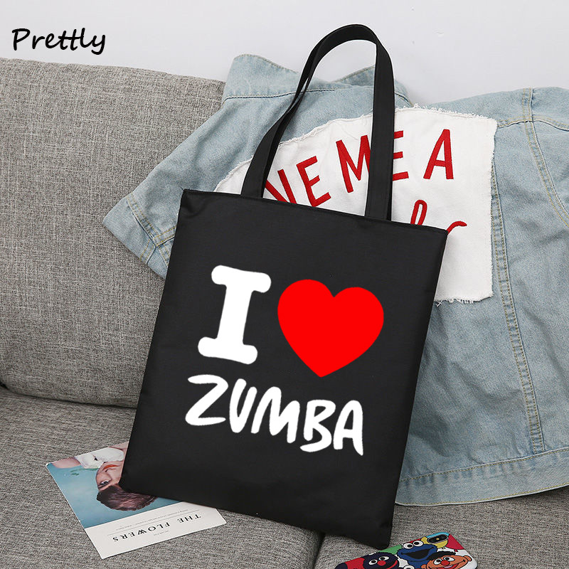Dámska nákupná taška I Love Zumba Dance cez rameno, ležérna veľká plátená taška, kabelka Y2k s písmenom, módny balíček, taška