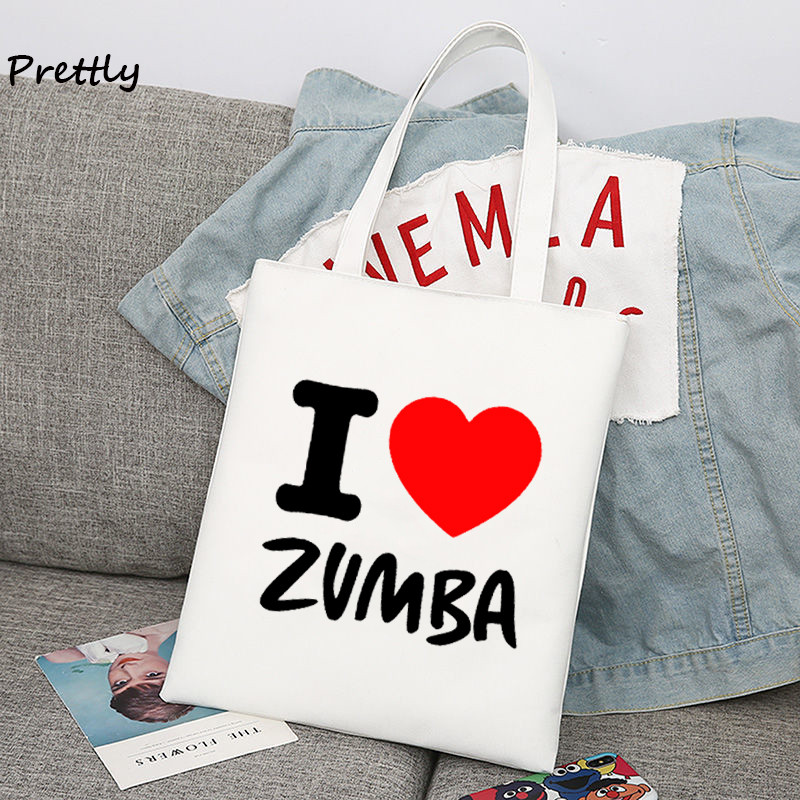 Dámska nákupná taška I Love Zumba Dance cez rameno, ležérna veľká plátená taška, kabelka Y2k s písmenom, módny balíček, taška