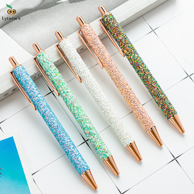1 бр. Lytwtw`s Roller Ballpoint Pen, Rhinestone Luxury Cute Wedding Rose Gold, метални канцеларски материали, училищни офис консумативи, въртящи се