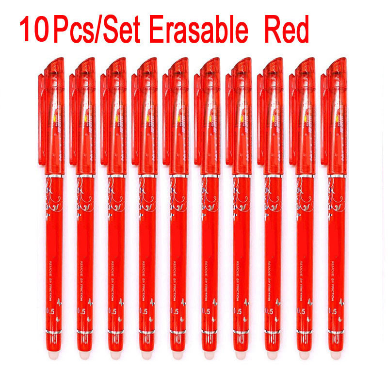 DELVTCH Set od 10 komada Izbrisiva olovka 0,5 mm olovka s gel tintom, vrh igle, šipka za punjenje, 4 boje, ured, škola, pisanje, slikanje, pisac