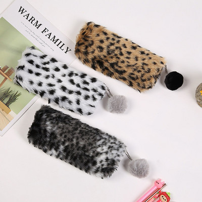 „Pasidaryk pats“ minkštas pliušinis pieštukų dėklas „Kawaii“ pieštukų maišeliai Kanceliarinės prekės „Leopard Print“ makiažo rašiklio dėklas Mokykliniai reikmenys Vaikiški pieštukų dėklai Dovanos