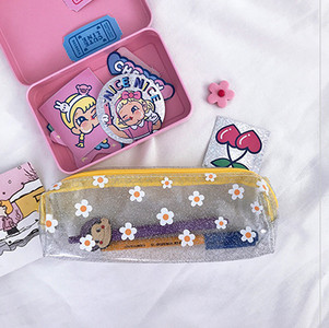 Κορέα Kawaii Γραφική θήκη μολυβιών Χαριτωμένη μαργαρίτα διαφανής θήκη μολυβιών υψηλής χωρητικότητας για κορίτσια Τσάντα αποθήκευσης κινουμένων σχεδίων