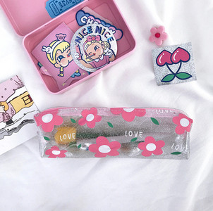 Κορέα Kawaii Γραφική θήκη μολυβιών Χαριτωμένη μαργαρίτα διαφανής θήκη μολυβιών υψηλής χωρητικότητας για κορίτσια Τσάντα αποθήκευσης κινουμένων σχεδίων