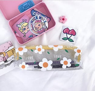 Κορέα Kawaii Γραφική θήκη μολυβιών Χαριτωμένη μαργαρίτα διαφανής θήκη μολυβιών υψηλής χωρητικότητας για κορίτσια Τσάντα αποθήκευσης κινουμένων σχεδίων
