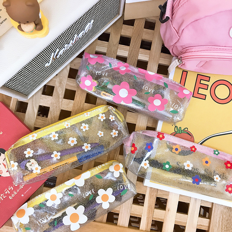 Κορέα Kawaii Γραφική θήκη μολυβιών Χαριτωμένη μαργαρίτα διαφανής θήκη μολυβιών υψηλής χωρητικότητας για κορίτσια Τσάντα αποθήκευσης κινουμένων σχεδίων