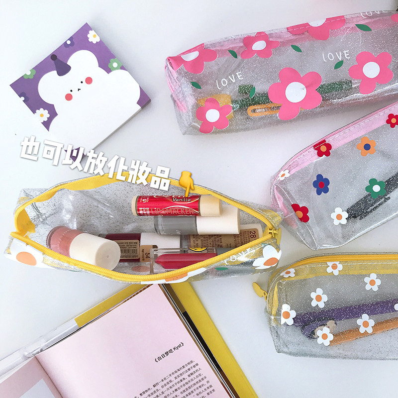 Κορέα Kawaii Γραφική θήκη μολυβιών Χαριτωμένη μαργαρίτα διαφανής θήκη μολυβιών υψηλής χωρητικότητας για κορίτσια Τσάντα αποθήκευσης κινουμένων σχεδίων