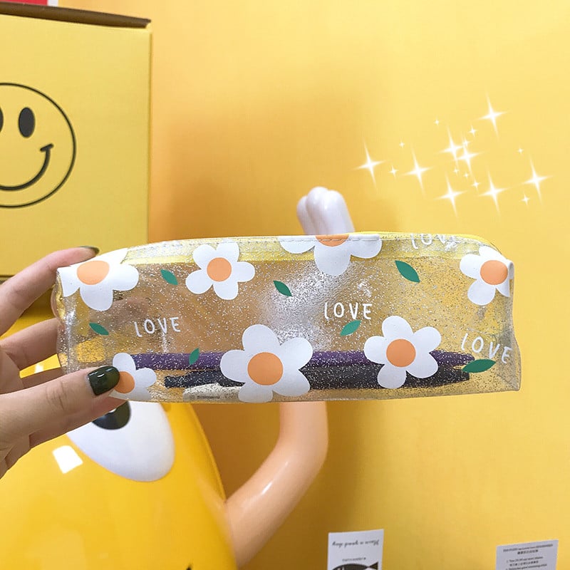 Κορέα Kawaii Γραφική θήκη μολυβιών Χαριτωμένη μαργαρίτα διαφανής θήκη μολυβιών υψηλής χωρητικότητας για κορίτσια Τσάντα αποθήκευσης κινουμένων σχεδίων