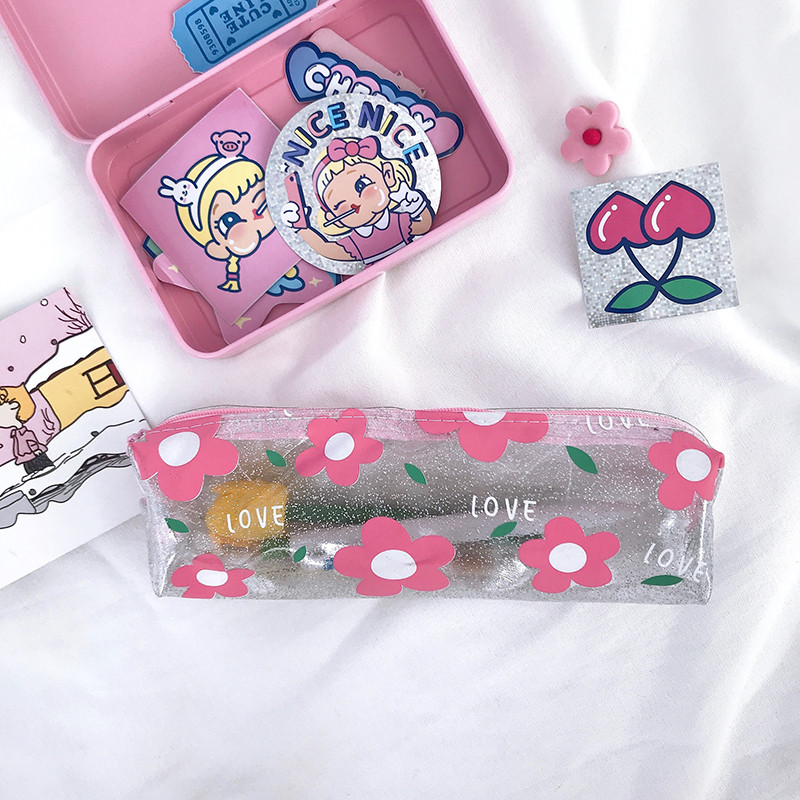 Κορέα Kawaii Γραφική θήκη μολυβιών Χαριτωμένη μαργαρίτα διαφανής θήκη μολυβιών υψηλής χωρητικότητας για κορίτσια Τσάντα αποθήκευσης κινουμένων σχεδίων