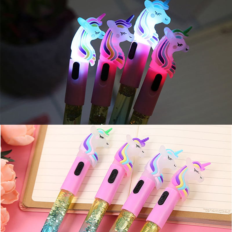 1 kom. Kreativna svjetleća olovka s crtanim jednorogom, slatka svjetleća kemijska olovka, pribor za studente, 0,5 mm, alat za pisanje, školski pribor