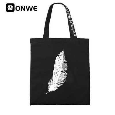 Geantă neagră din pânză pentru cumpărături cu pene, genți de umăr pentru cumpărături, genți de umăr în stilul anilor '90