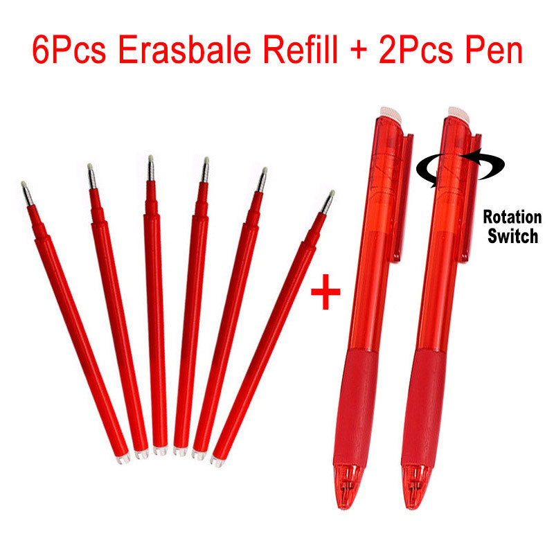 6+2 τεμάχια/Σετ 0,7mm Σβώσιμο τζελ Στυλό Ανταλλακτικό Σχολικό Αξεσουάρ Γραφείου Μπλε Μαύρο Κόκκινο Χρώμα Γραφικής γραφής Πλένεται Λαβή