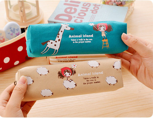 Drăguț păr creț Pula Girl Caseta de creion Canvas Pen Geantă de papetărie pentru fete Cadou Rechizite școlare de birou Escolar Canetas