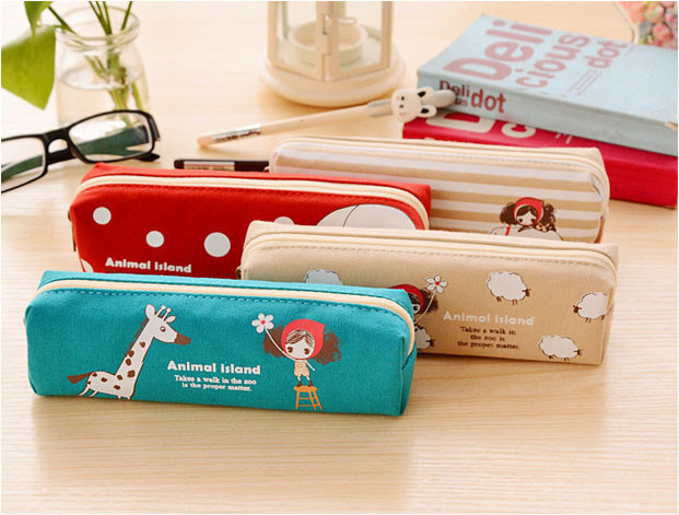 Drăguț păr creț Pula Girl Caseta de creion Canvas Pen Geantă de papetărie pentru fete Cadou Rechizite școlare de birou Escolar Canetas