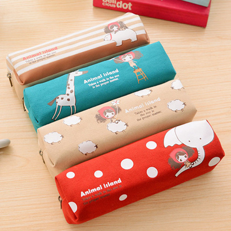 Drăguț păr creț Pula Girl Caseta de creion Canvas Pen Geantă de papetărie pentru fete Cadou Rechizite școlare de birou Escolar Canetas