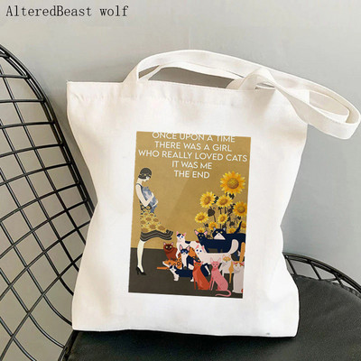 Ženska torba za kupovinu Smirking Cat Coffe Printed Kawaii torba Harajuku Shopping platnena torba za kupovinu torba za djevojke Ženska torba na rame