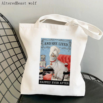 Ženska torba za kupovinu Smirking Cat Coffe Printed Kawaii torba Harajuku Shopping platnena torba za kupovinu torba za djevojke Ženska torba na rame