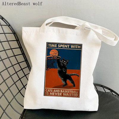 Ženska torba za kupovinu Smirking Cat Coffe Printed Kawaii torba Harajuku Shopping platnena torba za kupovinu torba za djevojke Ženska torba na rame