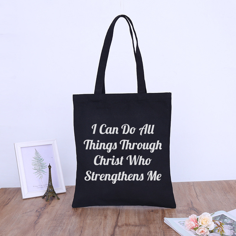 POT FACE TOATE LUCRURILE PRIN HRISTOS CARE MĂ ÎNTĂRește Doamnelor Scrisoare Creștină Print Canvas Tote Bag Cumpărături Genți reutilizabile