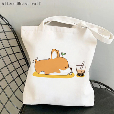 Ženska torba za kupovinu Slatka torba s kawaii printom Corgi Boba Harajuku platnena torba za kupovinu torba za djevojku Ženska torba na rame