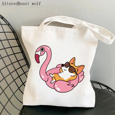 Ženska torba za kupovinu Slatka torba s kawaii printom Corgi Boba Harajuku platnena torba za kupovinu torba za djevojku Ženska torba na rame