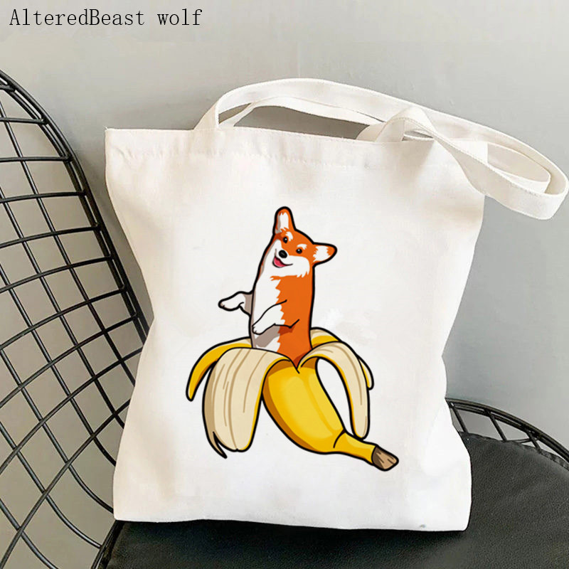 Ženska torba za kupovinu Slatka torba s kawaii printom Corgi Boba Harajuku platnena torba za kupovinu torba za djevojku Ženska torba na rame