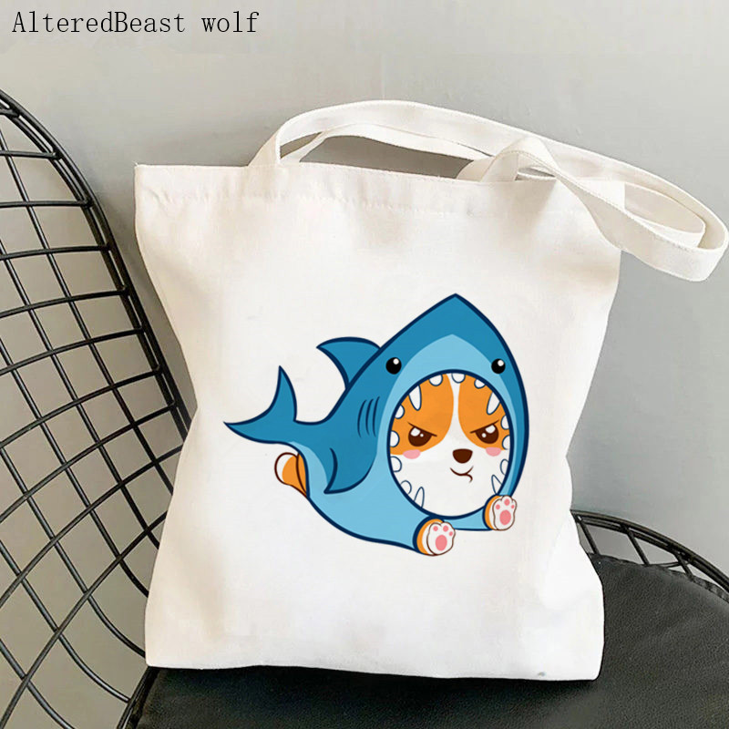 Ženska torba za kupovinu Slatka torba s kawaii printom Corgi Boba Harajuku platnena torba za kupovinu torba za djevojku Ženska torba na rame